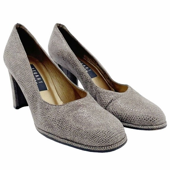 Vintage Stuart Weitzman Taupe Smoke Leather Iguana Print Pumps Women’s Size 6.5 - Picture 6 of 13